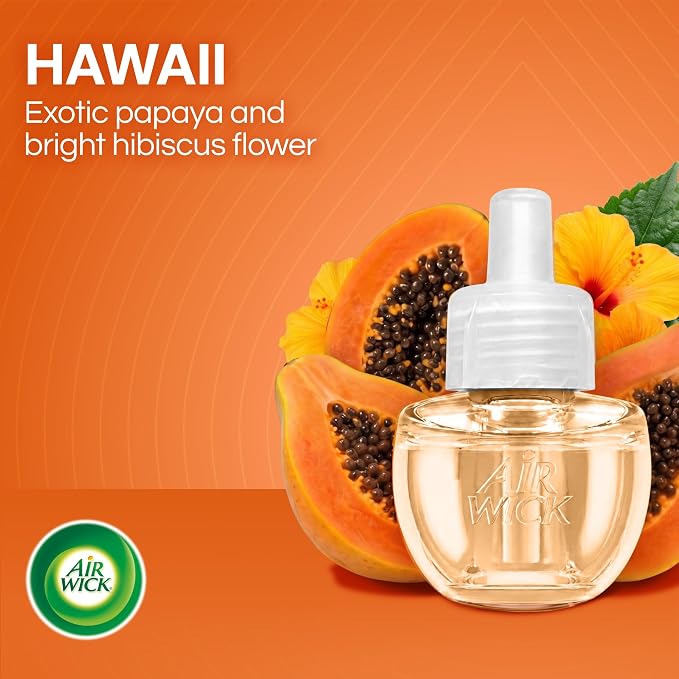 Air Wick Plug-In Scented Oil Refills, 10 Count, Hawaii Exotic Papaya and Hibiscus Flower, Air Freshener, Essential Oils, Eco Friendly