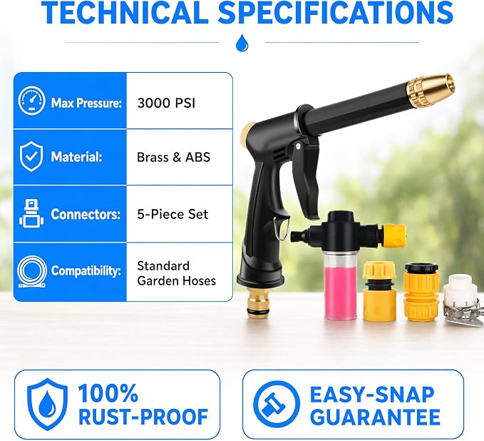 High Pressure Power Washer Wand, 3 Adjustable Spray Heads & Foam Sprayer, Garden Hose Nozzle Attachment for Car Yard Patio Outdoor Cleaning (1)