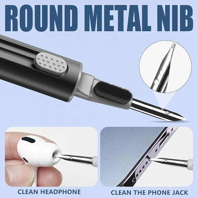 Inesore Multi Cleaning Kit for AirPods & All Bluetooth Earbuds (Black) | 3-in-1 Design with Brush,Sponge & Metal Tip, Airpod Cleaning, Phone Cleaner, Earbud Cleaning, Electronic Device Cleaning Tool