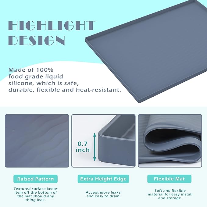 URMONA Waterproof Silicone Under Sink Mat 34'' x 22'' Shelf Liner for Kitchen and Bathroom, Cabinet and Counter Protector, Storage and Organizers, Litter Mat, Pet Cat Puppy Essentials(Cream)