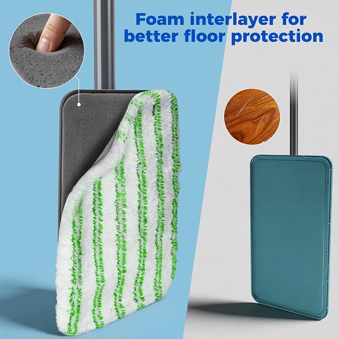 Masthome Microfiber Flat Mop,16" Head with 5 Washable Pads | 360°Rotating Wet Dry Mop, Adjustable Handle,Free Cleaning Scraper,Dust Mop for Hardwood Tile Laminate Floors