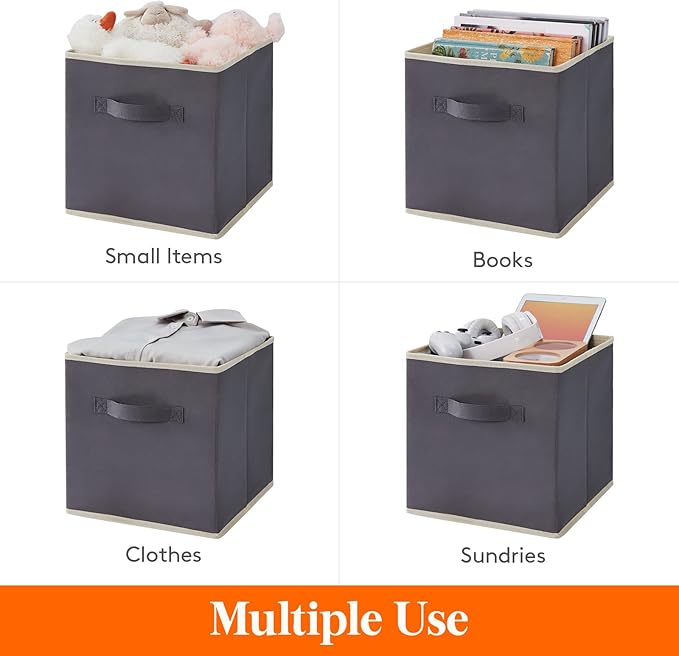 Lifewit Collapsible Fabric Storage Cubes Bins Set 11 Inch, Foldable Cubby Organizers Boxes, 6 Pack Organizing Baskets for Shelf, Closet, Utility Room, Storage Room, 18L Gray