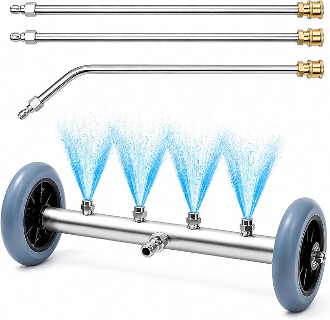 16 Inch Undercarriage Pressure Washer Attachment, Pressure Washer Undercarriage Cleaner, Under Car Washer Attachment with 3 Extension Wand, 4000 PSI