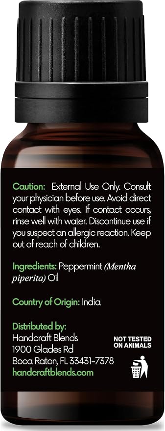 Handcraft Blends Peppermint Essential Oil – 0.33 Fl Oz – 100% Pure and Natural – Premium Grade Essential Oil for Diffuser and Aromatherapy, Skin, Massage, Candle and Soap Making Fragrance