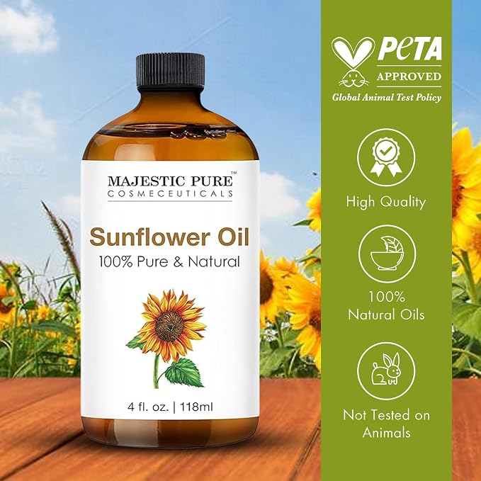 Majestic Pure Sunflower Essential Oil for Diffuser - 4 Fl Oz | 100% Natural Essentials Oils for Aromatherapy, Massage, Steam inhalation, Air Freshing, Soap and Candle Making