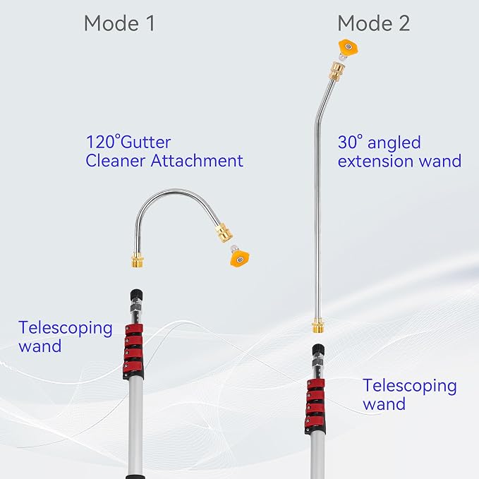 M MINGLE 20 FT Telescoping Pressure Washer Wand, 4000 PSI | High-reach Spray Wand Kit with Gutter Attachment, 5 Nozzle Tips, Couplers and Support Belt, for Roof Edges, Soffits and Walls