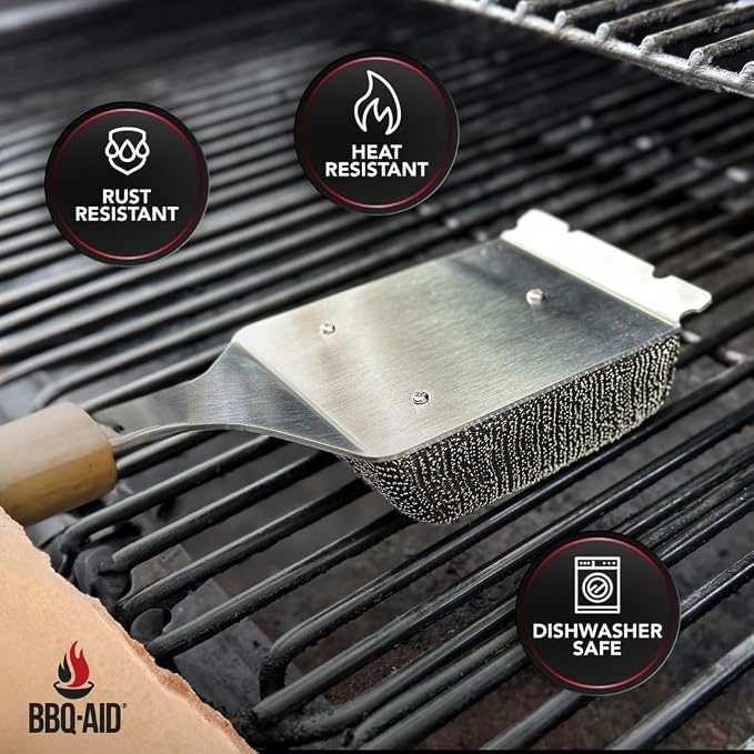Bristle-Free Grill Brush Replacement Heads, 2-Pack Outdoor BBQ Cleaner | Fits BBQ-AID Brush Handles Only. Stainless Steel Poly Mesh No-Scratch Pads for Safe Cleaning on All Grill Grate Types.