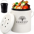 Perfnique 1.3 Gal Kitchen Compost Bin with Lid, Countertop Compost Caddy | Indoor compost bucket with inner bucket liner and carbon filter, compact food waste bin, farmhouse kitchen decor