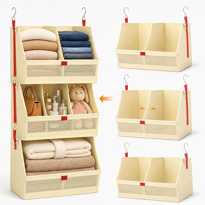 Hanging Closet Clothes Organizers and Storage Detachable 3 Tier Wider | Hanging Clothes Organizers for Bedroom,Dorm,RV,,Camper,See Through Front Panel,Space-Saving,Can Be Separated Individually