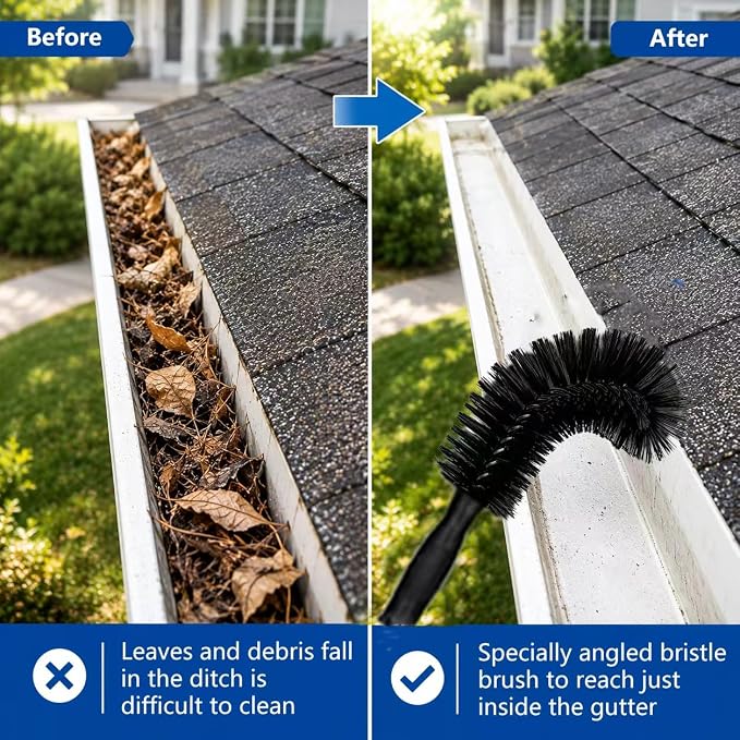 Gutter Cleaning Tools from the Ground, 10.5 FT Long Reach Gutter Cleaning Tool with Adjustable Stainless Steel Pole, No Ladder Needed Gutter Cleaner Tool for Roof Gutters, Removes Leaves, Pine