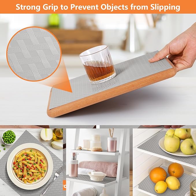Light Gray Shelf Liners for Kitchen Cabinets Refrigerator Liners Waterproof & Oil-Proof Kitchen Cupboard Liner Drawer Mats EVA Material Non Adhesive Fridge Liner for Shelves 17.5 x 393.7 Inches