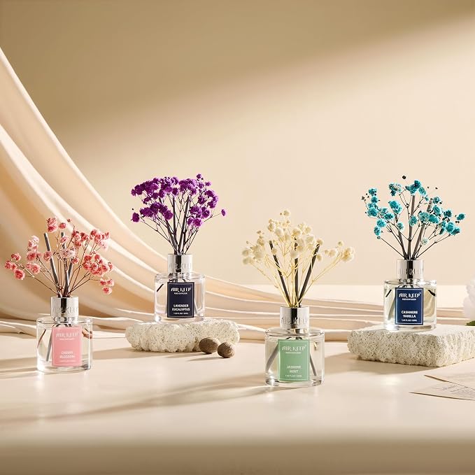Reed Diffuser Set,1.69 fl oz (50 ml) - Clean Linen Oil Diffusers with 8 Reed Sticks,Home Fragrance Reed Diffuser for Bathroom Shelf Decor