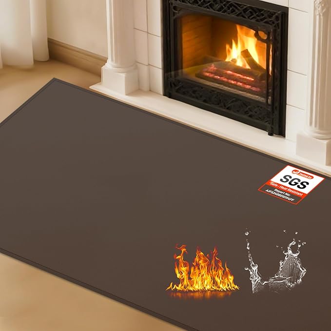 Hearth Rugs for Fireplaces Fire Resistant, 4' x 2'4'' x 0.04'', Brown | 1800°F fireplace mat, fiberglass fireplace rugs fireproof protect floors carpets from sparks embers, easy to clean, versatile