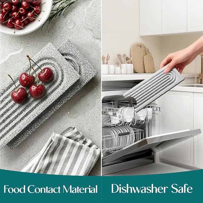 Eormoe Stone Kitchen Sink Faucet Mat, Premium Upgraded Food Grade Diatomite Drying Stone Tray & Splash Guard, Fast Drying Sink Protector for Kitchen Counter, Dishwasher Safe (23.6" x 3.9")