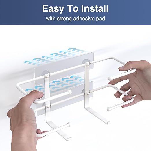 Glove Box Holder, Adhesive Wall-Mounted Metal Dispenser, White | Tool-Free Adhesive Wall Mount Metal Glove Box Holder for Latex Rubber Gloves, Facial Tissues and Wipes Storage