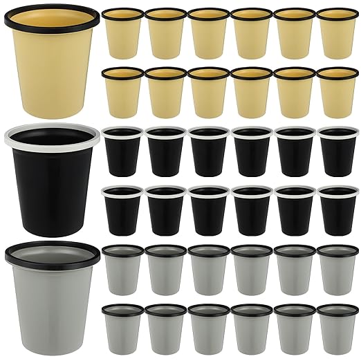 Maxdot 36 Pcs Bathroom Trash Cans Bulk 2 Gallon Small Waste basket Round Garbage Can Plastic Trash Bin Small Container for Home Dorm Kitchen Office Living Room Study Compact Spaces(Black, Beige, Gray)
