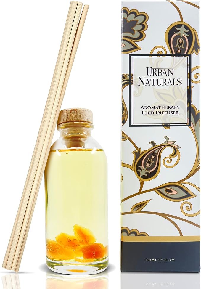 Reed Diffuser Set, Sensual Amber Blossoms - Bathroom Décor | Made with Essential Oils & Real Botanicals, Sweet Amber, Night Blooming Jasmine, Sandalwood, Bergamot, Vanilla & Musk