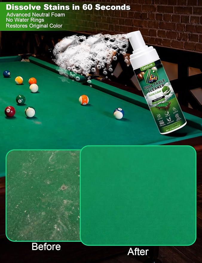 Pool Table Cleaner Kit - Anti-Residue Foam Billiard Table Cleaning Spray with Large Brushes, Cleaning Cloth, Billiard Table Maintenance Accessory Set - Suitable for Billiard Players for Home & Club
