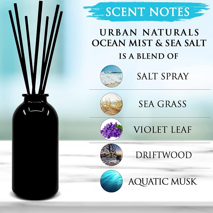 Reed Diffuser Set, Ocean Mist & Sea Salt - Bathroom Décor | Made with Essential Oils & Real Botanicals, Decorative Air Freshener for Large Rooms, Beautiful Home Décor Makes a Great Gift