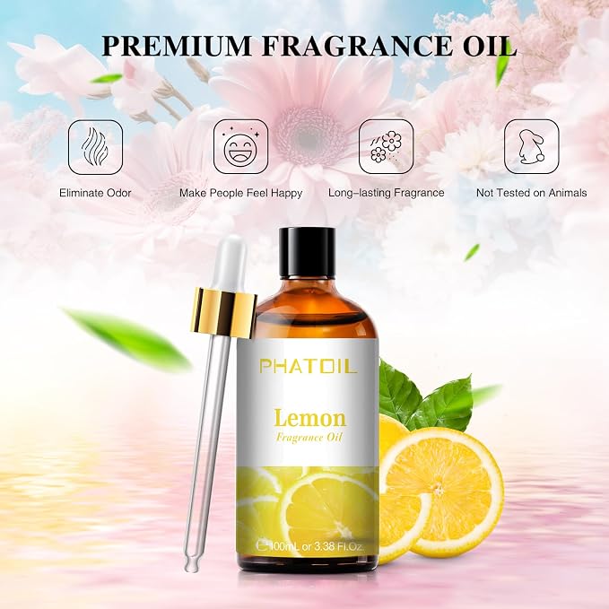 PHATOIL Lemon Fragrance Oil for Diffuser Aromatherapy 3.38FL.OZ | Long Lasting Scented Oils For Humidifier, Air Freshener, DIY Soap Candle, Scent Project Making, Aroma Oil for Home Freshening