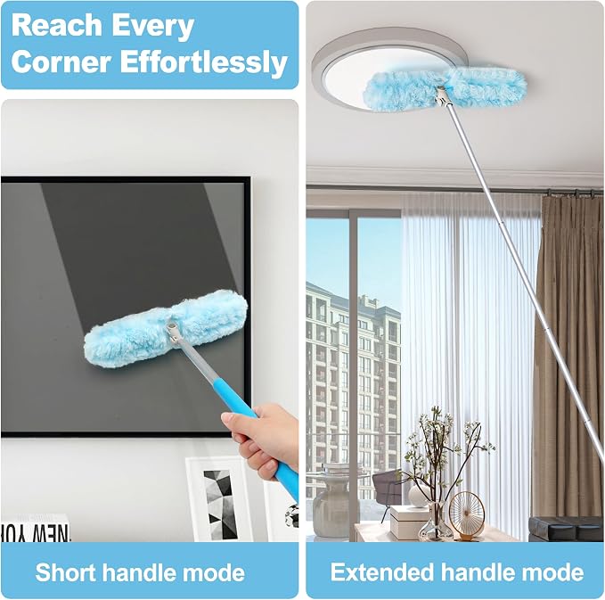 JEHONN Duster with 6 ft Extension Pole, 10 Refills Compatible with Swiffer Super Extendable Handle Heavy Duty Dusting Wand Starter Kit for Cleaning High Ceiling Fan Shelves Vent Window Blind