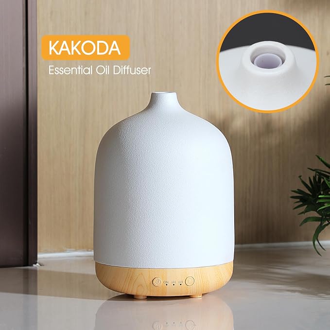 250ml Ceramic Essential Oil Diffusers for Home, Aroma Defusers | Decorative Bedroom Aromatherapy Scent Air Diffuser Ultrasonic 250ml with Timed-White