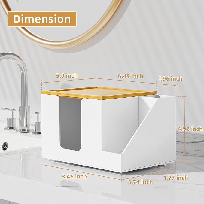 VITVITI Disposable Face Towel Holder Box, Acrylic Clean Skin Club Facial Towel Container with Toothbrush Holders, Large Disposable Face Towels Storage for Bathroom Vanity Makeup, White