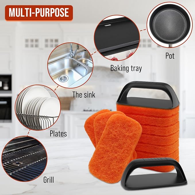 Griddle Cleaning Kit for Blackstone, Non-Scratch Scouring Pads for Kitchen | 10 Scrubber Pads and 2 Handles