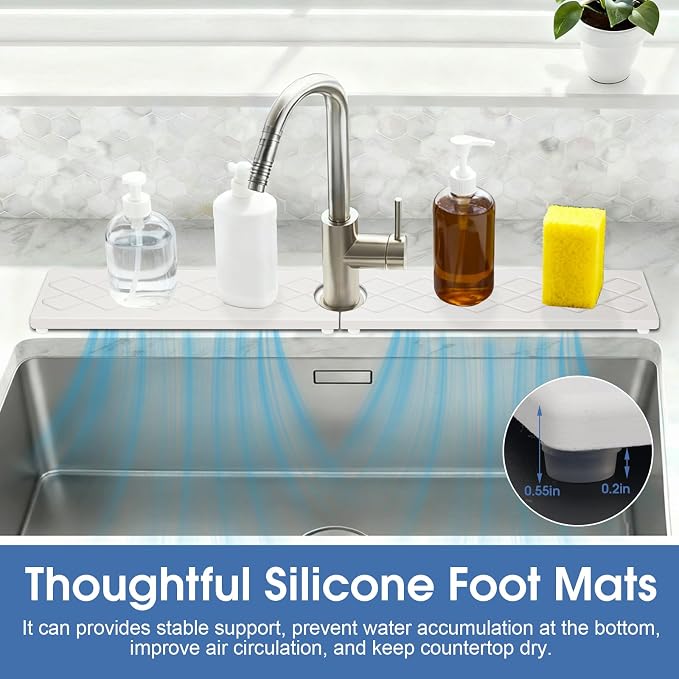 Sink Water Splash Guard, Stone Faucet Mat for Kitchen Sink, Water Absorbing Stone Drying Tray for Bathroom, Prevent Moisture for Kitchen Bathroom Counter, Matte white, 30" x 4"