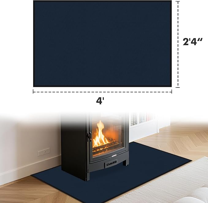 Hearth Rugs for Fireplaces Fire Resistant, 4' x 2'4" x 0.04'', Blue | 1800°F fireplace mat, fiberglass fireplace rugs fireproof protect floors carpets from sparks embers, easy to clean, versatile