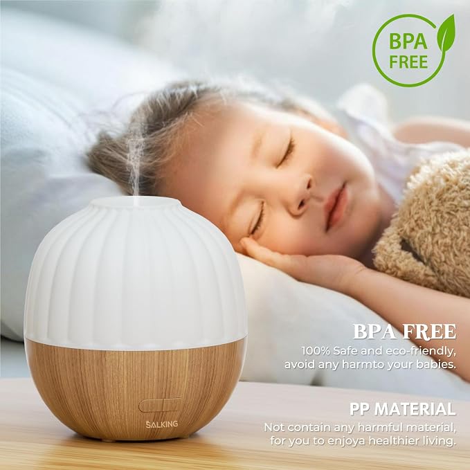 SALKING Essential Oil Diffuser for Home, 300ml Aromatherapy Diffuser Quiet | Ultrasonic Diffusers for Essential Oils, 8 Color LED Lights, Cool Mist Humidifier, Auto Shut-Off, Large Room, Bedroom, Office