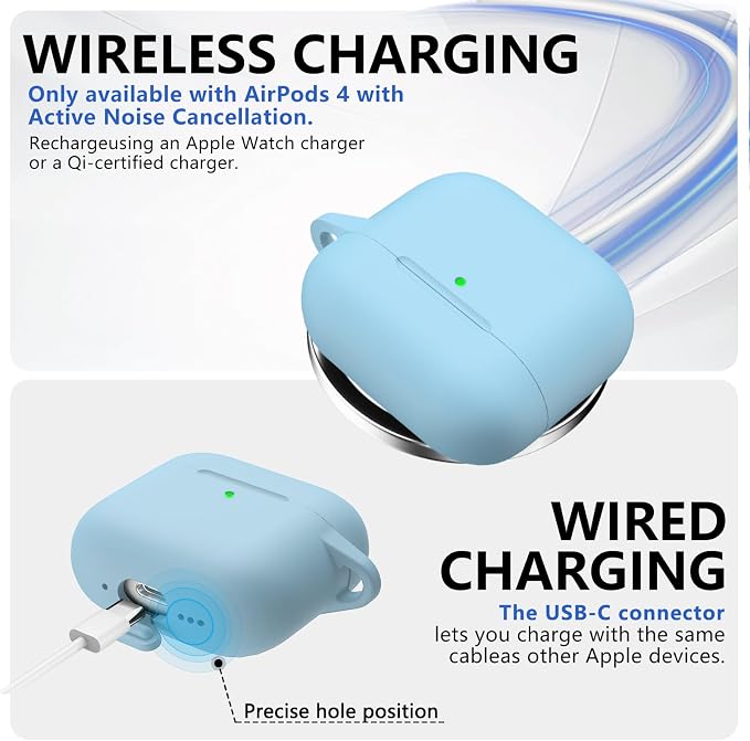 Ljusmicker for AirPods 4 Case 2024 with Cleaner Kit,Soft Silicone Protective Cover for Apple AirPods 4th Generation Cases for Women Men,for AirPod 4 Case Accessories with Keychain-Magnetic Sky Blue