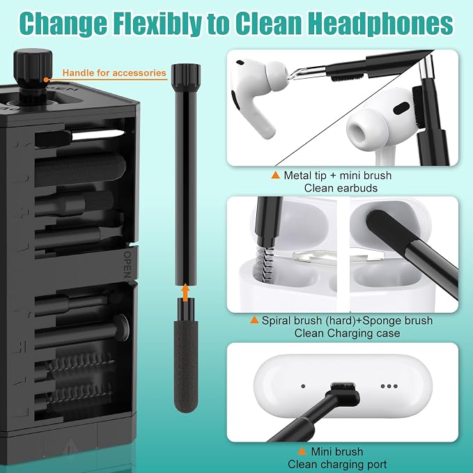 VICHYIE 32 in 1 Multi-Function Cleaning Kit for Electronic Devices (Black) | Phone Cleaning Tool, PC Keyboard Cleaner Kit with Brush, Multipurpose Cleaning Set for Earbuds, Cellphone, Computer, Cameras