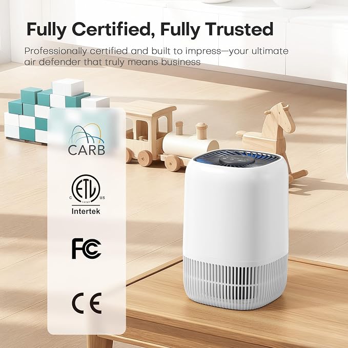 Air Purifiers for Home with High Efficiency Filter Up to 1076 Ft² for Pet Hair, Odors, Pollen, Smoke, Compact Air Cleaner with 3 Speeds, Timer, Aroma Quiet 360°Intake Filter, White