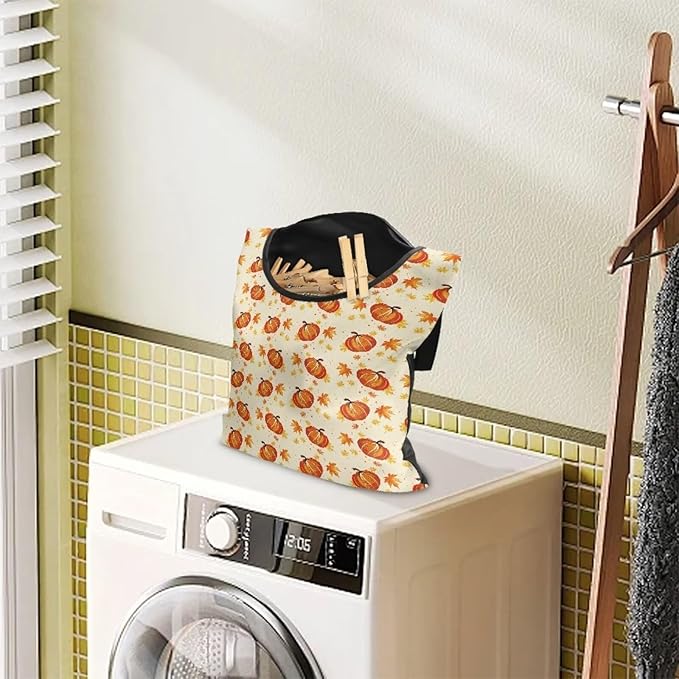 Pumpkin Clothes Pin Bags Clothespin Bag Holder Clothespin Holder 14.5 x 12 Inch Clothespin Bag for Clothesline Outdoor Outside Laundry Room Lightweight Clothespin Bag for Easy Hang, CZB94