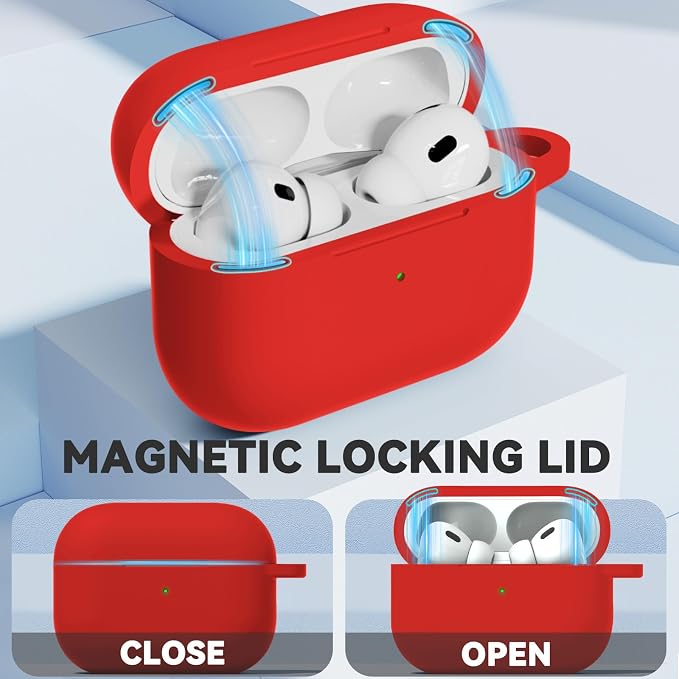 Ljusmicker for AirPods Pro 3 Case 2025 with Cleaner Kit,Magnetic Red | Soft Silicone Protective Cover for Apple AirPod Pro 3rd Generation Case with Keychain for Women Men,Shockproof,Magnetic