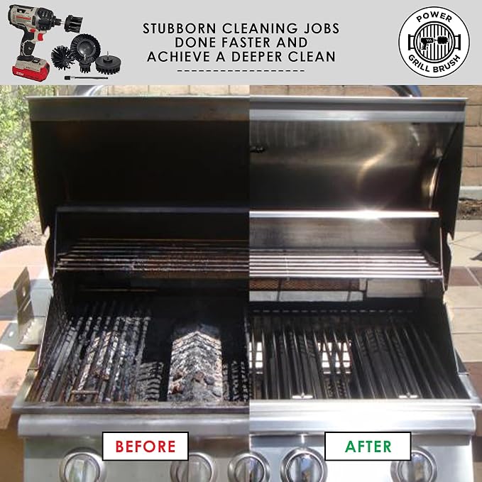 Grill Brush 5 Piece BBQ Cleaning Kit - Nylon Safe Bristle, Wire Free, Safe for All Grates Stainless Steel, Porcelain, Charcoal Smoker Grill Cleaner Scraper, Accessories Outdoor