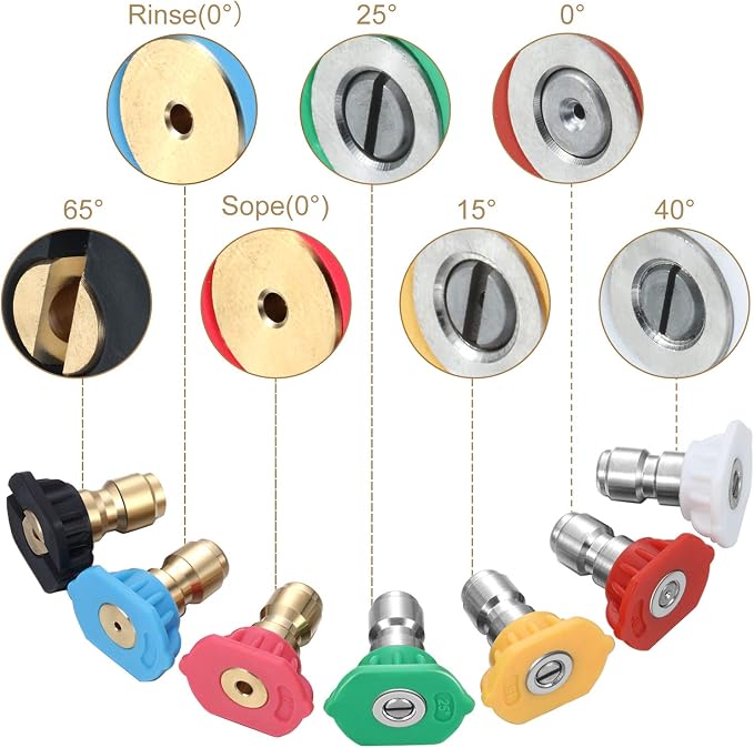 Mudder 4000 Psi Turbo Nozzle Pressure Washer Tips with 1/4 Quick Connector 4500 Psi Pivoting Coupler and 7 Pcs Spray Nozzle Tips Kit Power Rotating Multiple Degrees