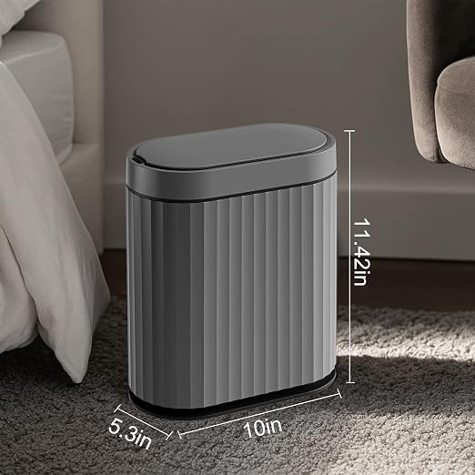 ELPHECO Bathroom Motion Sensor Trash can, 2 Gallon Automatic Garbage Can, Slim Plastic Smart Trash Can with Lid, Commercial Intelligent Trash Bin for Bedroom, Bathroom, Office, Cement Grey Black