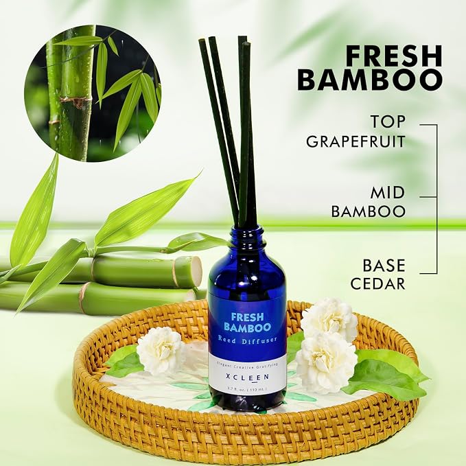 Xcleen Reed Diffuser, Fresh Bamboo Scented Diffuser with Sticks, Home Fragrance Aromatherapy Oil Diffuser for Bathroom Office Decor