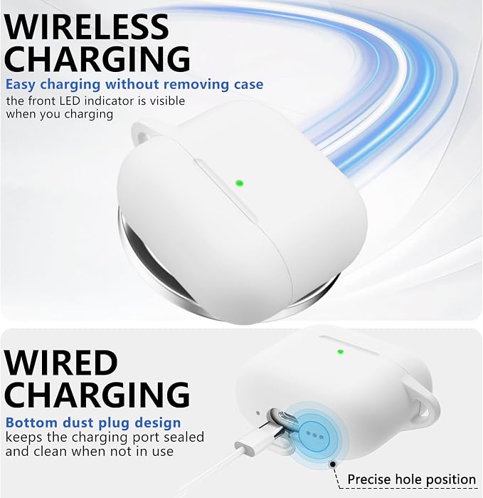 Ljusmicker for AirPods 4 Case 2024 with Cleaner Kit,Soft Silicone Protective Cover for Apple AirPods 4th Generation Cases for Women Men,for AirPod 4 Case Accessories with Keychain-White