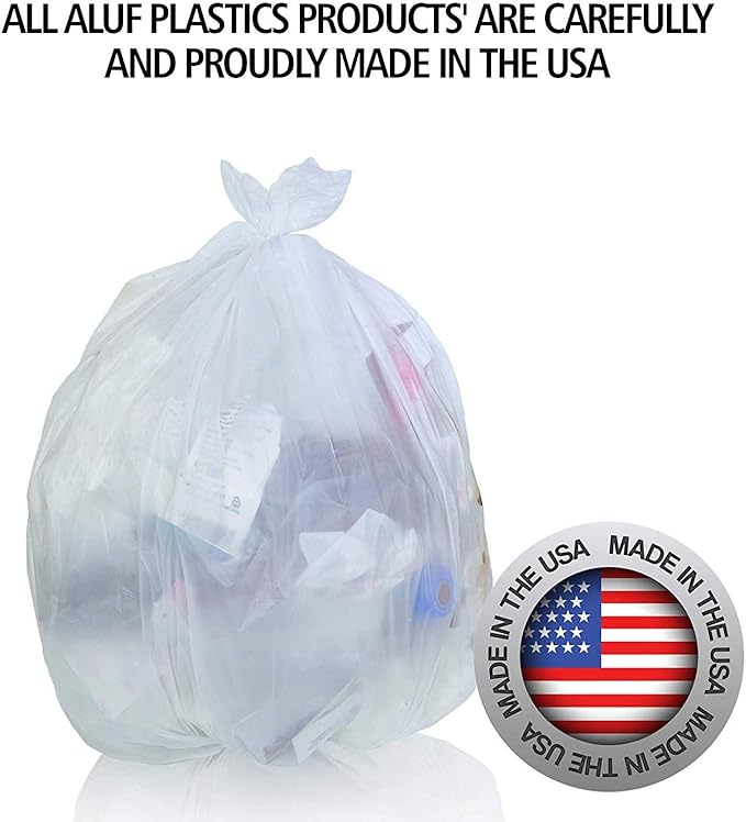 Aluf Plastics - 12-16 Gallon Clear Trash Bags - 24" x 33"- 8 Micron Equivalent High Density Value Garbage Bags for Bathroom, Office, Industrial, Commercial - (1 Pallet of 100 Cases, 10000 Bags Total)