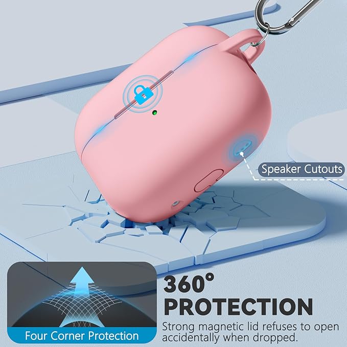 Ljusmicker for AirPods Pro 3 Case 2025 with Cleaner Kit,Magnetic Pink | Soft Silicone Protective Cover for Apple AirPod Pro 3rd Generation Case with Keychain for Women Men,Shockproof,Magnetic