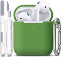 R-fun for AirPods 1/2 Case, Soft Silicone Protective Cover with Keychain and Cleaning Pen, Compatible with AirPods 2nd/1st Generation (2016/2019), Full Drop Protection Cover, Grass Green