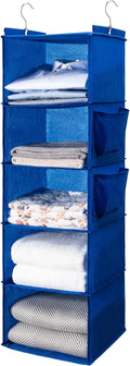 BOOMIBOO Hanging Closet Organize and Shelves,5-Hanging Shelf （Blue） | with 2 Side Pockets，Storage Foldable