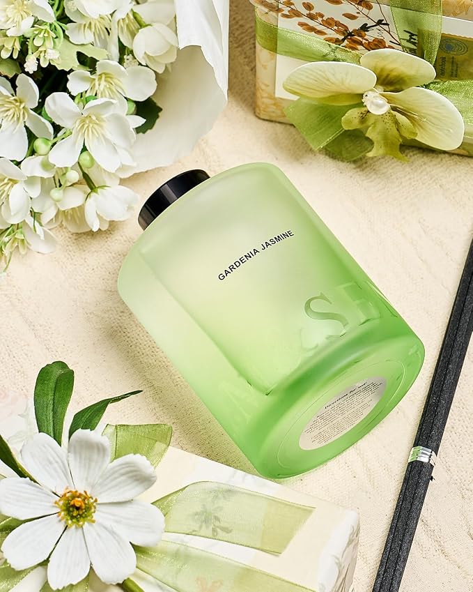 M&SENSE Reed Diffuser Set, Gardenia Jasmine, 17 oz Natural Essential Oil | Non-Toxic Organic, Long-Lasting Fragrance, Ideal for Living Room, Bedroom, Gifts for Women