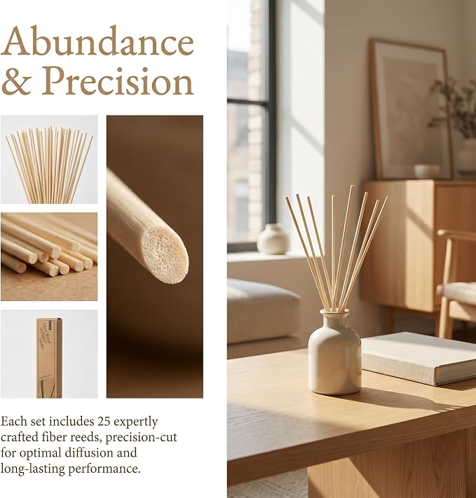 VFULIE 25PCS Reed Diffuser Sticks, 10 Inch Natural Rattan Wood Sticks Essential Oil Aroma Diffuser Sticks Refill Replacement for Aroma Fragrance