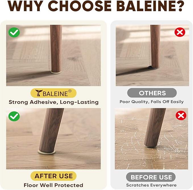 BALEINE 300PCS Felt Furniture Pads, Multi-Size Felt Pads for Chair Legs, Tables, Beds, Scratch-Reducing Floor Protectors for Hardwood Floors, Tile, Vinyl, and Laminate (300PCS, Beige)