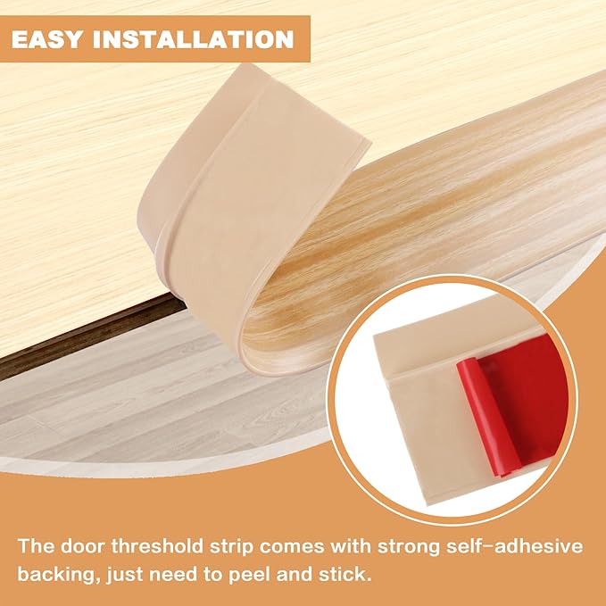Vinyl Door Threshold Flooring Transition Strip Self Adhesive Carpet Edging Strip for Laminate Doorway Edge Threshold from 2/5" to 3/5" (Light Yellow Wood Grain, 10 Ft)