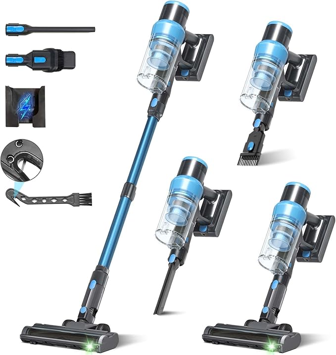 Cordless Vacuum Cleaner, 250W/38kPa/65Mins-8-in-1 Stick Vacuum Cleaners for Home Rechargeable for Pet Hair/Rugs/Hard Floors| 1.2L Dustbin, Anti-Tangle | Self-Standing, Ideal for Car, Apartment
